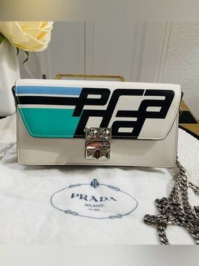 PRADA Elektra Wallet on Chrome Chain Printed Leather - With PRADA Dustie✨